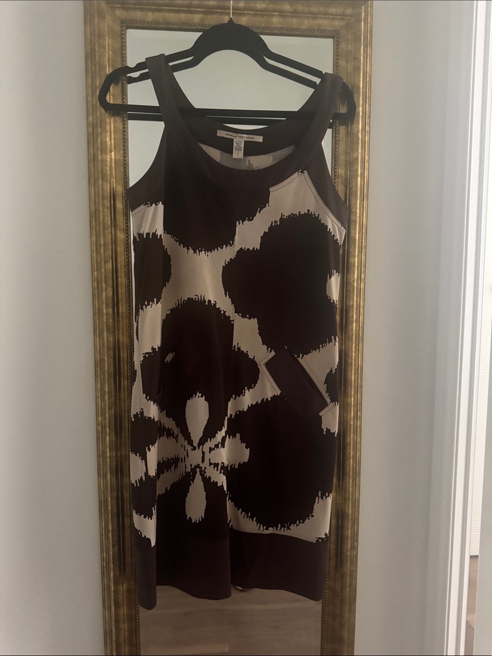 Diane Von Furstenberg Brown and Cream Floral Midi Dress